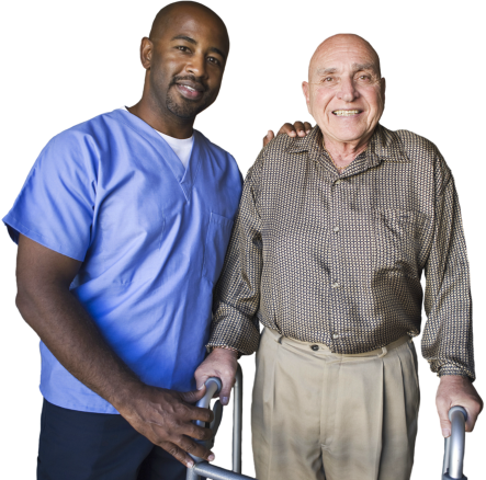 elderly man and caregiver